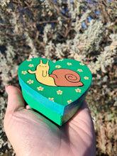 Load image into Gallery viewer, Hand painted heart shaped trinket box snail and flowers
