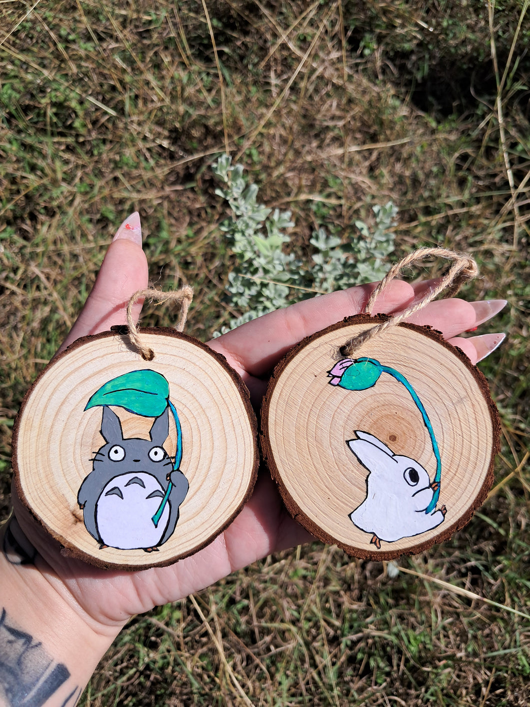 Hand painted wooden slice ornaments