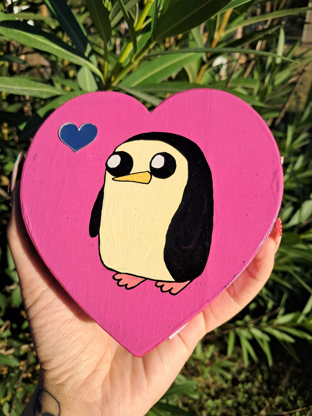 Hand painted penguin heart shaped trinket box