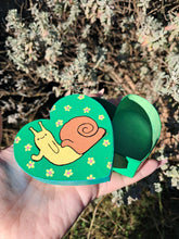 Load image into Gallery viewer, Hand painted heart shaped trinket box snail and flowers
