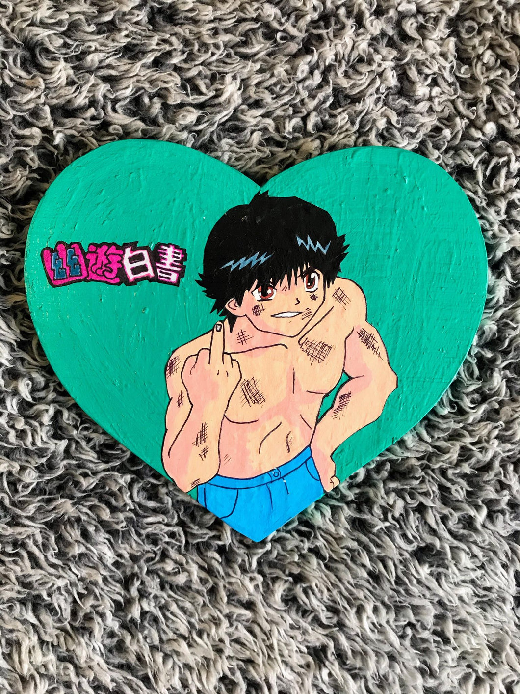 Hand painted fan art wooden heart wall decor