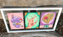 Load image into Gallery viewer, Original Psychedelic Art Tryptic Series Symbolic Mushroom Surreal Eye Poppy Flowers Heart Honeycomb Custom Floating Frame

