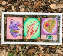 गैलरी व्यूवर में इमेज लोड करें, Original Psychedelic Art Tryptic Series Symbolic Mushroom Surreal Eye Poppy Flowers Heart Honeycomb Custom Floating Frame

