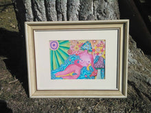 Load image into Gallery viewer, Framed Original Artwork Colored Pencil Drawing Psychedelic Mushroom Trippy Nude Woman Tasteful Shroom Colorful Hallucinogenius One of a Kind

