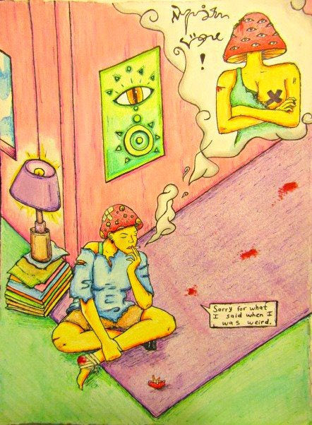 Original Framed artwork by Hallucinogenius Mushroom Shroom Trippy Comic Zine Psychedelic Aesthetic Art Unusual Odd Unique original art