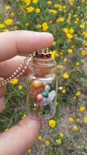 Load image into Gallery viewer, Real butterfly chrysalis necklace pendant delicate dried cocoon crystals flowers gem stones colorful nature inspired earthy unique handmade
