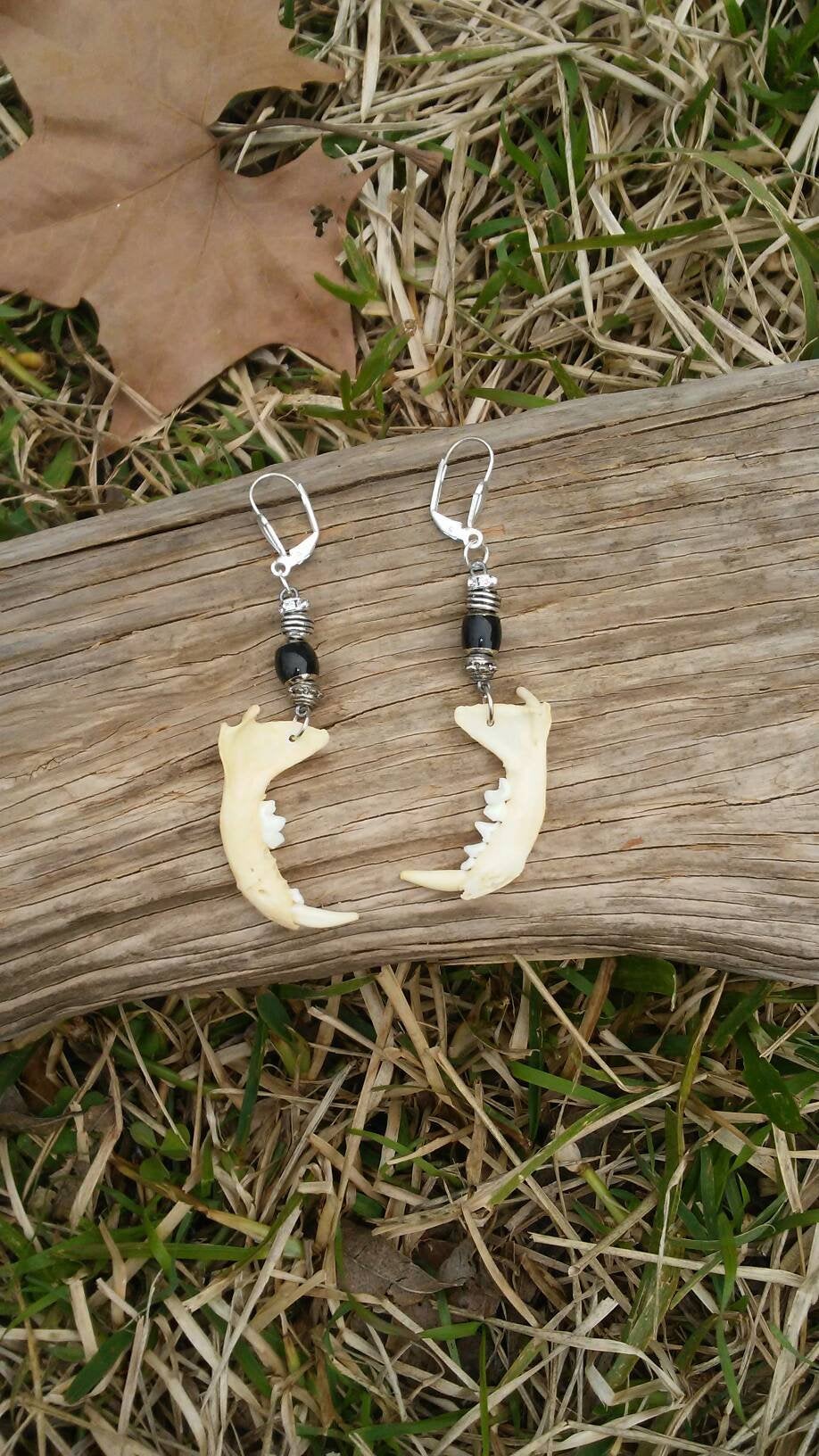 Mink Jaw bone mood bead color changing dangle earrings unique handmade bohemian tribal earthy jewelry witchy wiccan pagan fashion gift