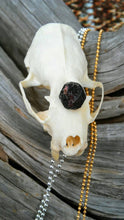Load image into Gallery viewer, custom crystal mink skull necklace gem stone ruby garnet amethyst blue kyanite clear quartz pyrite macabre curio gift goth
