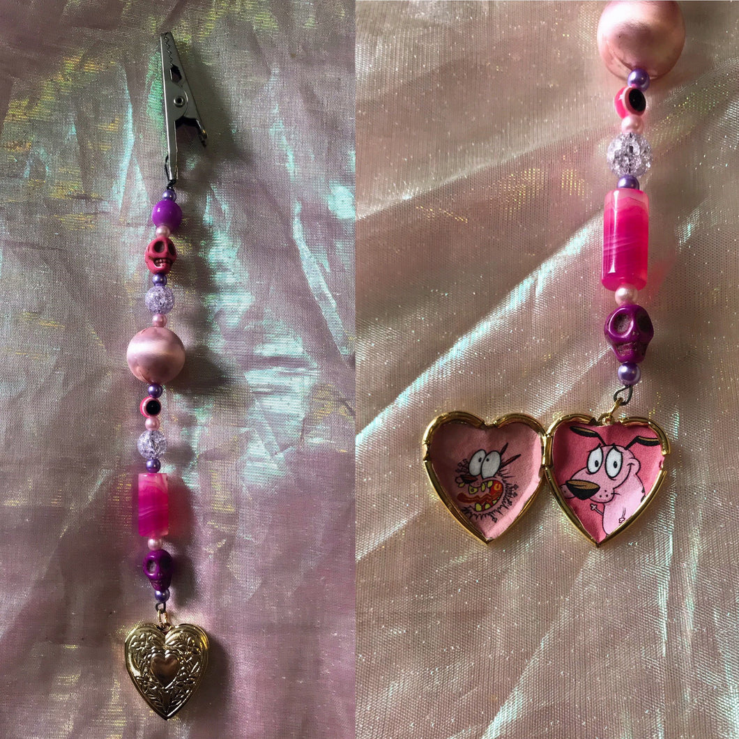 Courage the cowardly dog bracelet helper pink purple handmade beaded gift accessories heart locket