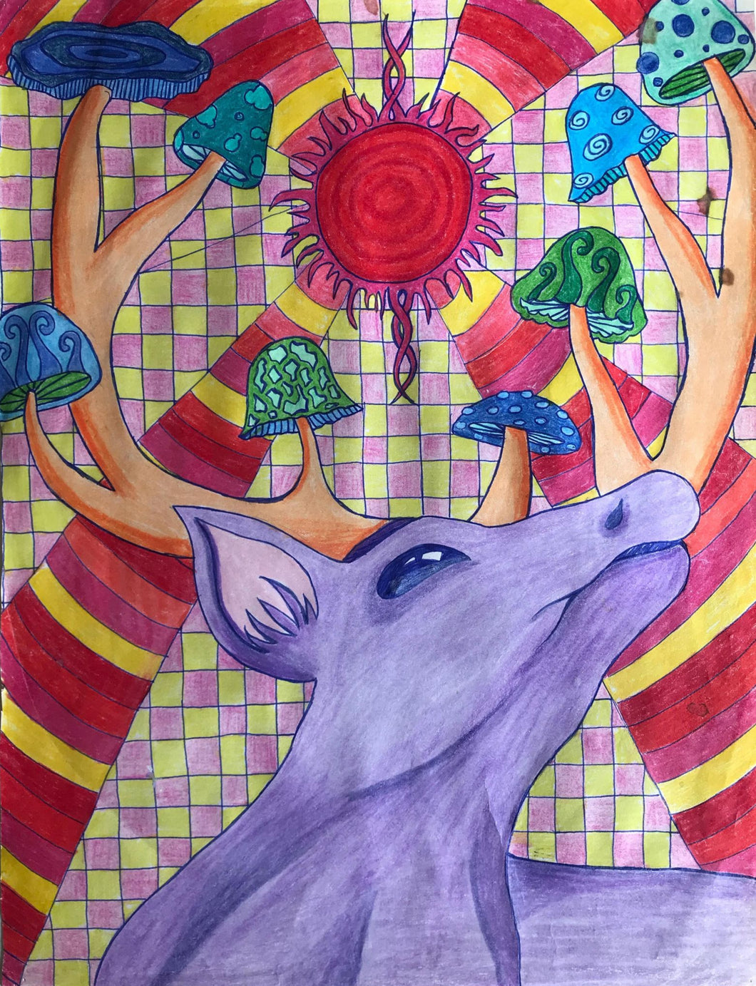 Alchemy original art psychedelic mushroom deer hallucinogenius artwork colorful surreal trippy